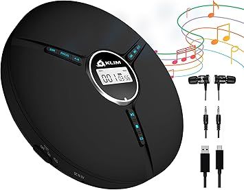 KLIM Discman Portable CD Player with Headphones, Built-in Battery - New Version - CD Players for Home, Car - Compatible w/SD Card, CD-R, CD-RW, MP3, WMA - 5 EQ Effects - Black