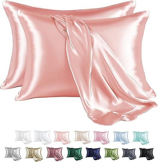 MR&HM Satin Pillowcase for Hair and Skin, Silk Satin Pillowcase 2 Pack, Queen Size Pillow Cases Set of 2, Silky Pillow Cover with Envelope Closure (20x30, Blush)