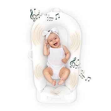 MyBaby 3-in-1 Calming Baby Cushion, Soothing Comfort for Newborns & Infants, Snuggling Sensation, Sound and Vibration, Designed for Safety, Rechargeable & Machine-Washable, by Homedics, White