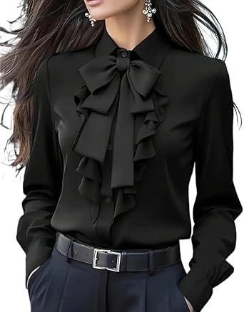 Summer Casual Fashion Shirts Women's Elegant Ruffle Long Sleeve Shirt Solid Color Going Out Meeting Work Outfit