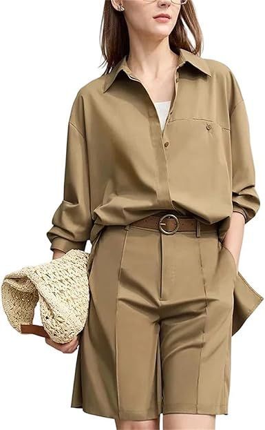 Women's Drop Shoulder Pleated Shirt Spring Loose Fit Casual Versatile Style Blouse Comfortable Shirt Tops