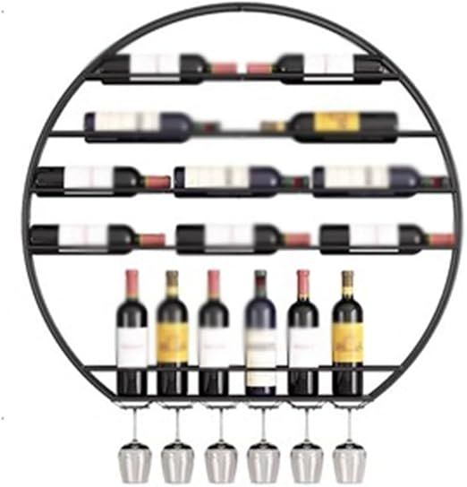 Wine Rack,Iron Wall Mounted Wine Rack,Creative Wine Bottle & Glass Rack,Modern Round Wine Rack,Iron Display Stand Wine Holder,Round Wine Glass Goblet Holder ( Color : Black , Size : 100x11x96cm )
