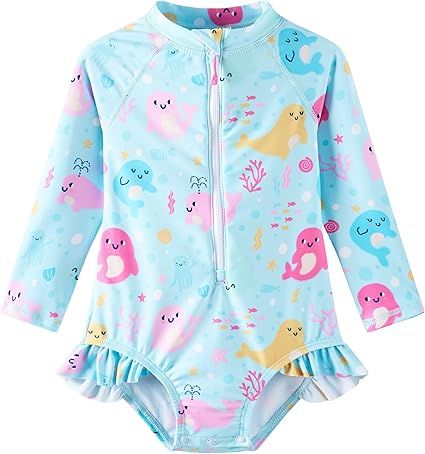 UMELOK Baby Girls' One Piece Swimsuit Rash Guard Swimwear Long Sleeve with UPF 50+ Sun Protection