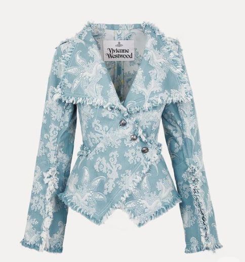This is Vivienne Westwood's Worth More blue floral denim jacket.