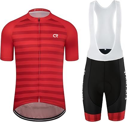 CR Men's Cycling Jersey Set Road Bike Jersey Zipper Pocket Short Sleeves Cycling Kits Bib Shorts 3D Padded
