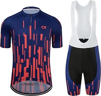 CR Men's Cycling Jersey Set Road Bike Jersey Zipper Pocket Short Sleeves Cycling Kits Bib Shorts 3D Padded