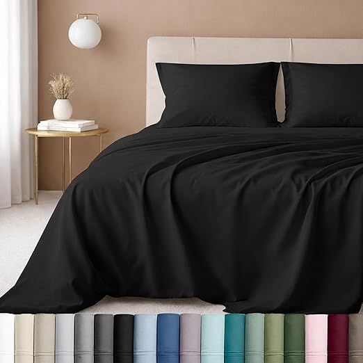 California Design Den Full Sheet Set - Luxury 600 Thread Count Sateen, Natural 100% Cotton Bed Sheets, Fully Elasticized Deep Pockets, Crisp, Cool and Durable Hotel Quality Bedding - Black