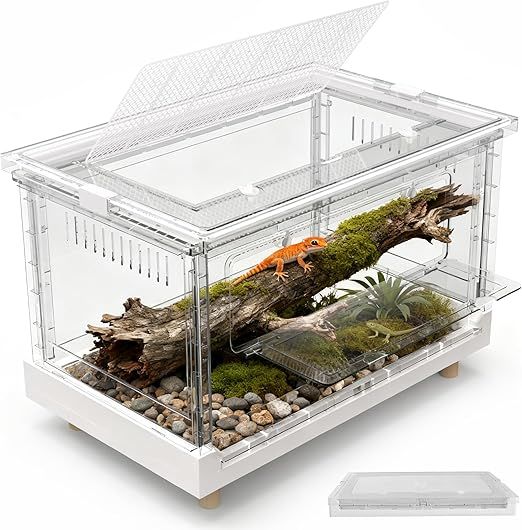 Foldable Reptile Terrarium, 30 Gallon Bearded Dragon Tank Fully Transparent Reptile Enclosure, 28"x17"x16" Front Opening Snake Enclosure Cages with Metal Mesh Roof for Lizard Gecko Spider Turtles