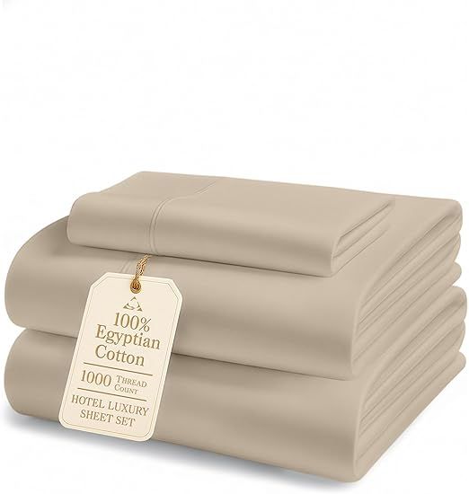 LANE LINEN 100% Egyptian Cotton Sheets Twin Size Bed Set - 1000 Thread Count, Machine Washable, Naturally Temperature Regulating, Sustainable, No Pill, Fade Resistant Twin Bedding Set – Taupe