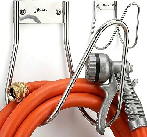 JBscoop Garden Hose Holder Stainless Steel Small Wall Mount Garden Hose Hook, Ideal for Water, Air, Hydraulic Hose, Ropes, Extension Cords Heavy Duty & Rust Proof Large Set of 2