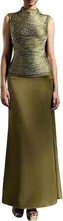 Olive Green Sleeveless Mock Neck Fringe Two Piece Skirt Set for Women Elegant Stretch Maxi Skirt and Top Set for Women