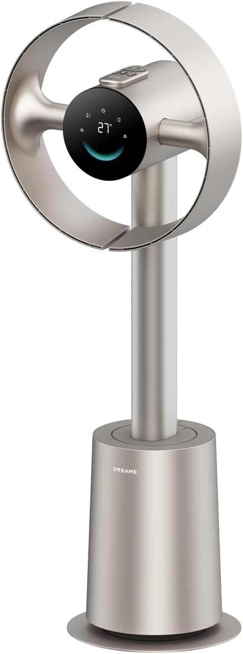 DREAME Bladeless Tower Fan for Bedroom, Smart Standing Fan with 270° Spatial Airflow for Whole-Room Circulation, 59ft/s High Velocity, 10 Speeds 3 Modes, Temperature-Adaptive Airflow, MF10-Beige