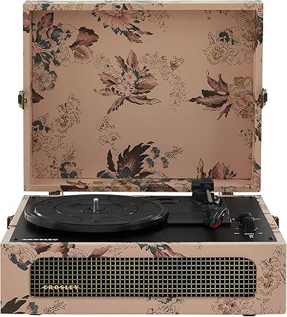 Crosley CR8017B-FL Voyager Vintage Portable Vinyl Record Player Turntable with Bluetooth in/Out and Built-in Speakers, Floral