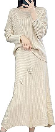 Women Long Skirt Wool Sweater Set Women Two Piece Set