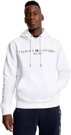 TOMMY HILFIGER Men's Iconic Fleece Embroidered Tommy Logo Pullover Hoodie Sweatshirt Collection 2024, Medium, Black