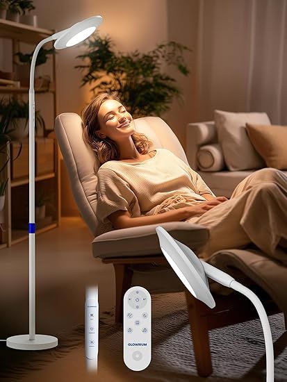 Light Therapy Lamp, 48000 Lux UV-Free Sunlight Lamp, LED Floor Lamp with Remote/Touch Control, 7 Brightness Levels 4 Color Temps Full Spectum Happy Therapy Lamp, Retractable Floor Light Therapy Lamp