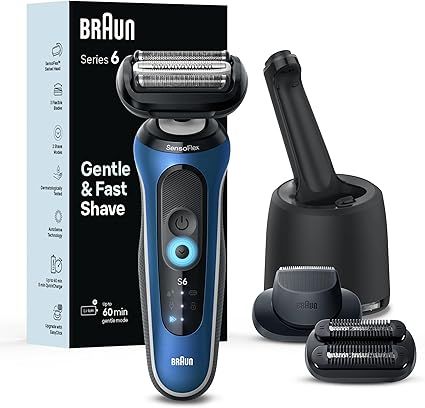 Braun Electric Shaver for Men, Series 6 6177cc, Wet & Dry Shave, Turbo & Gentle Shaving Modes, Foil Shaver, Blue