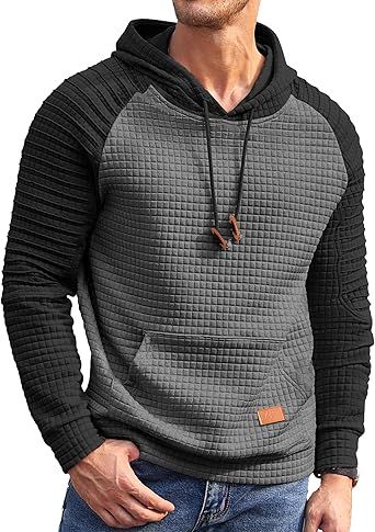 COOFANDY Mens Hoodies Pullover Casaul Long Sleeve Drawstring Waffle Knit Hooded Sweatshirt with Kanga Pocket