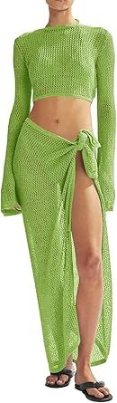 Women's Swimsuits Cover Ups Set for Crochet Bathing Suit Hollow Out 2 Piece Bikini Coverup Beach Swimwear