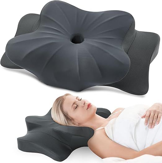 DONAMA Cervical Pillow for Neck and Shoulder,Contour Memory Foam Pillow,Ergonomic Neck Support Pillow for Side Back Stomach Sleepers with Pillowcase-Standard Size