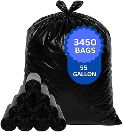 ASSUREPAK 55 Gallons Extra Large Contractor Bags, Black Trash Bags for Home, Kitchen and Retail - 1 Pallet of 115 Cases, 3450 Bags Total - 5 Bags/6 Rolls, Coreless, 36"x58", 30 Bags, 3.0 mil thick