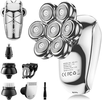 SHPAVVER Head Shavers for Bald Men: 5-in-1 Electric Razor - IPX7 Waterproof Shaving Grooming Kit for Balder - Turbo Speed & Precision Blades (White Silver)