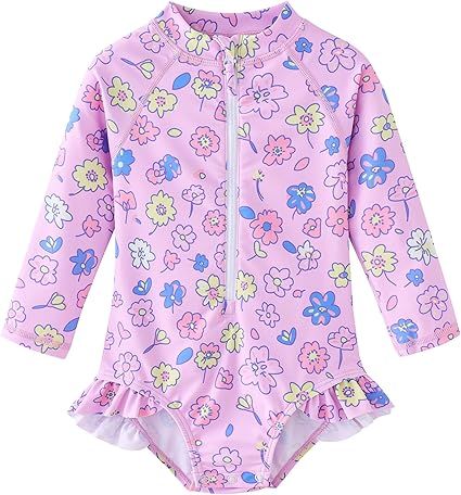 UMELOK Baby Girls' One Piece Swimsuit Rash Guard Swimwear Long Sleeve with UPF 50+ Sun Protection