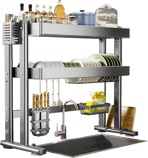 Bowl and Dish Drying Rack Above Sink Over The Sink Dish Rack with Utensil Holder, Large Dish Drying Rack for Dishes, Glasses, Bowls and Cutlery(65x27x80cm)