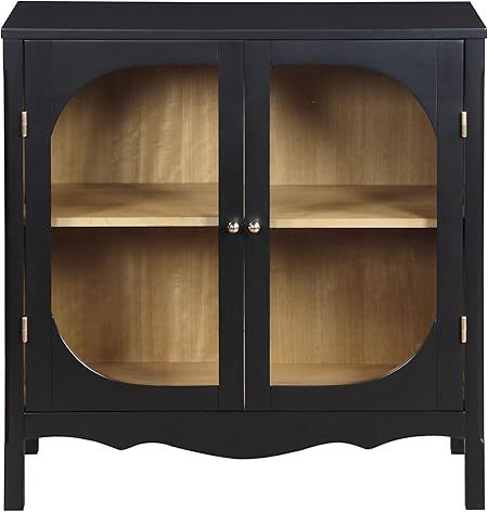 GIA Home Furniture Series Corner Cabinet with 2 Tempered Glass Doors &Adjustable Shelves for Home Office, Living Room, Bedroom,Black