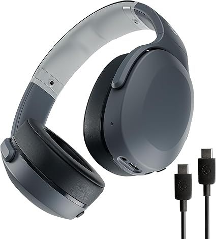 Skullcandy Crusher Evo Wireless Bluetooth Headphones with Extra USB-C Charging Cable, Multi-Sensory Bass, Noise Isolating Over-Ear Fit, 40 Hours Battery, Microphone for iPhone Android - Chill Grey
