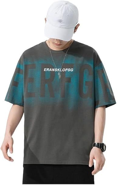 Dark Gray Japanese Short Sleeve T-Shirt Men's Round Neck Loose Half Letter Print Top