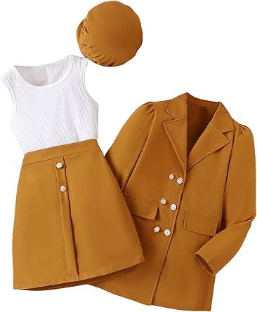 Milumia Girl's 4 Piece Outfits Knit Top Mini Skirt and Blazer Jacket with Hats