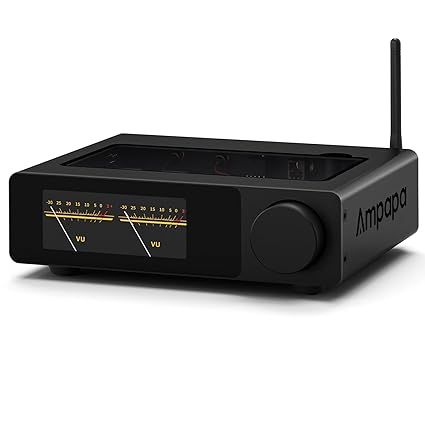 2 Channel Bluetooth Amp: HiFi 300W x2 Stereo Amplifier with BT 5.2 | HPF | Digital VU Meter | SUB Pre-Out | TRS Balanced Input | Tone Control & Remote for Home Theater Bookshelf Speakers (D1)