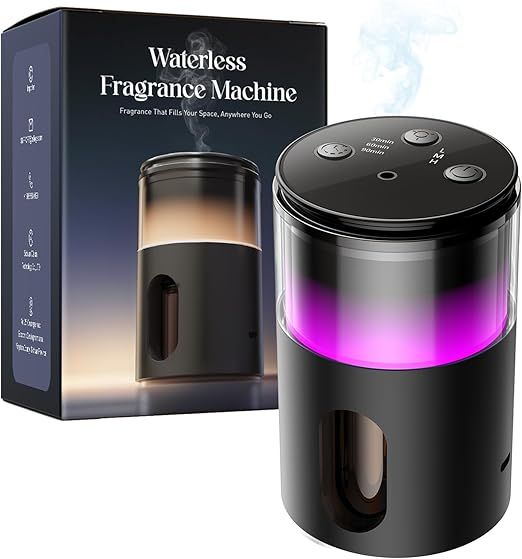 Waterless Diffuser for Essential Oil: Mini Battery Scent Diffuser for Room&Home&Car with 9 Colors LED Light - Aroma Cool Mist Machine Purple Black