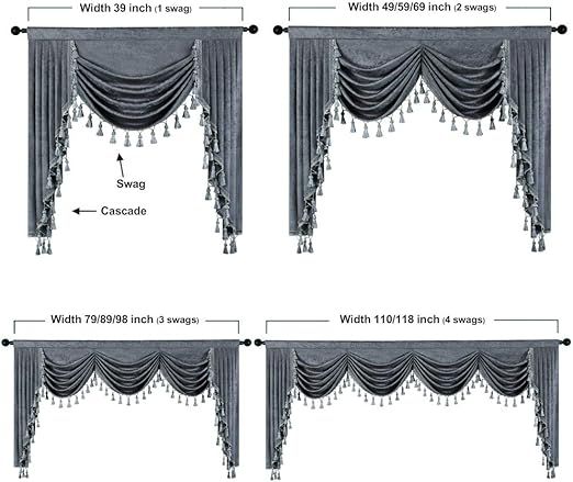 ELKCA Thick Chenille Window Curtains Valance for Living Room Grey Waterfall Valance for Bedroom,1 Panel (Grey, W138)