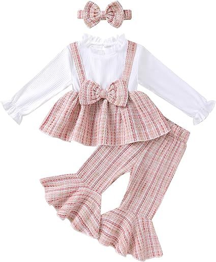 YOUNGER TREE Toddler Baby Girl Clothes Infant Fall Winter Outfits Long Sleeve Shirts and Ruffle Floral Pant Set
