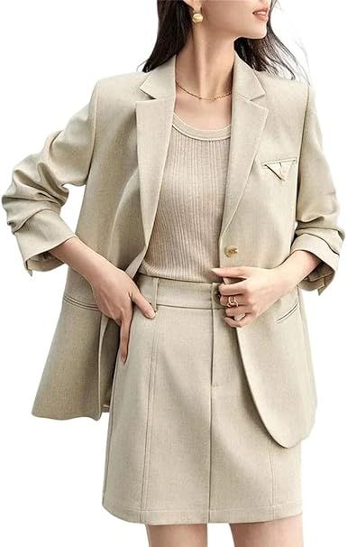 Women's Office Lady A Line Silhouette Solid Single Button Shoulder Pad Blazer Elegant Skirt Set