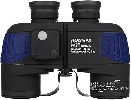 Waterproof Fogproof Military Marine Binoculars,Hooway 7x50 Binoculars with w/Internal Rangefinder & Compass for Navigation,Boating,Bird Watching(Blue)
