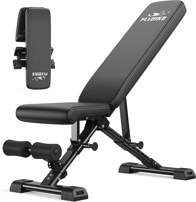 FLYBIRD Adjustable Weight Bench, ASTM-Certified 800LBS Workout Bench Foldable for Home Gym, 90° to -30° FID and 30in Extended Backrest for Bench Press Strength Training Exercise