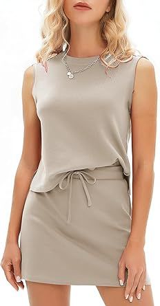 EXLURA Womens Summer 2 Piece Short Skirt Sets Sleeveless Top and Tennis Skorts Dressy Cotton Matching Sweatsuits Outfits 2026