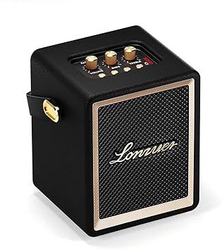 Wooden Portable Bluetooth Speaker with Handle 5000mAh Battery 10+ Hour Playtime,Wireless for Outdoor Camping,Indoor, Backyard-Black