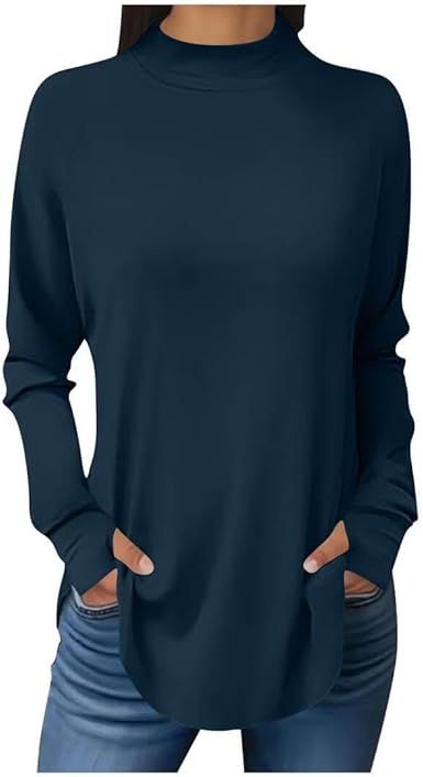 FMCHICO Women Mock Neck Shirt Long Sleeve Fall Tops Casual Tunics or Tops to Wear with Leggings