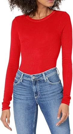 Enza Costa Women’s Stretch Silk Rib Fitted Long Sleeve Crew Neck Top