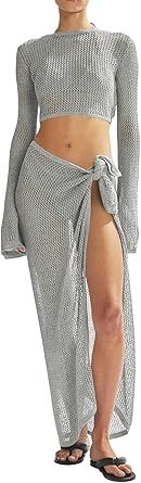 Women's Swimsuits Cover Ups Set for Crochet Bathing Suit Hollow Out 2 Piece Bikini Coverup Beach Swimwear 4.5 4.5 out of 5 stars   (418)