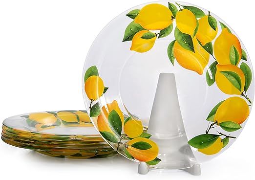 STP GOODS Lemons Glass Dessert Plate Set 6 pc. 7.5" (19 cm) Glass Serving Plates, Salad for Home & Kitchen, Plates for Cake Snacks, Dishwasher and Microwave safe, Clear Yellow