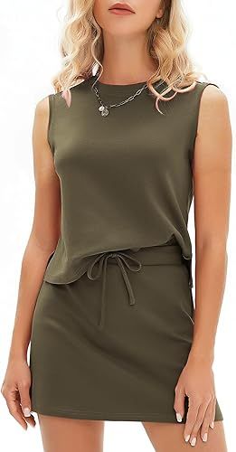 EXLURA Womens Summer 2 Piece Short Skirt Sets Sleeveless Top and Tennis Skorts Dressy Cotton Matching Sweatsuits Outfits 2026