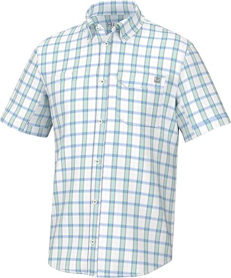 HUK - Men's Tide Point Pattern Short Sleeve Shirt, Fishing Button Down