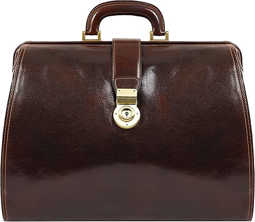 Time Resistance Leather Doctor Bag Purse - Large Italian Handmade Medical Bag - Vintage Style Handbag - Leather Briefcase