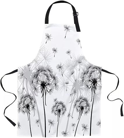 Black And White Dandelion Printed Kitchen Cooking Baking Aprons Canvas Sleeveless for Women Man Kids Home