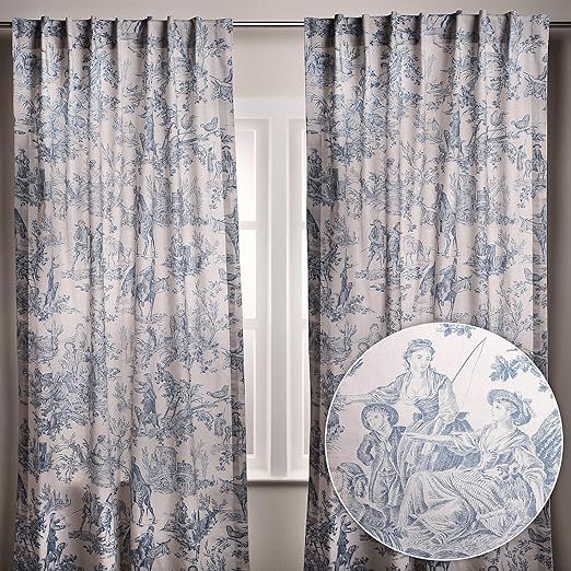 Maison d' Hermine Curtains for living room 100% Cotton 108 inch length Two Panels Light Filtering Toile Curtains for Bedroom Windows with rod and loop Pockets Drapes (The Miller Denim, 50"W x 108"L)